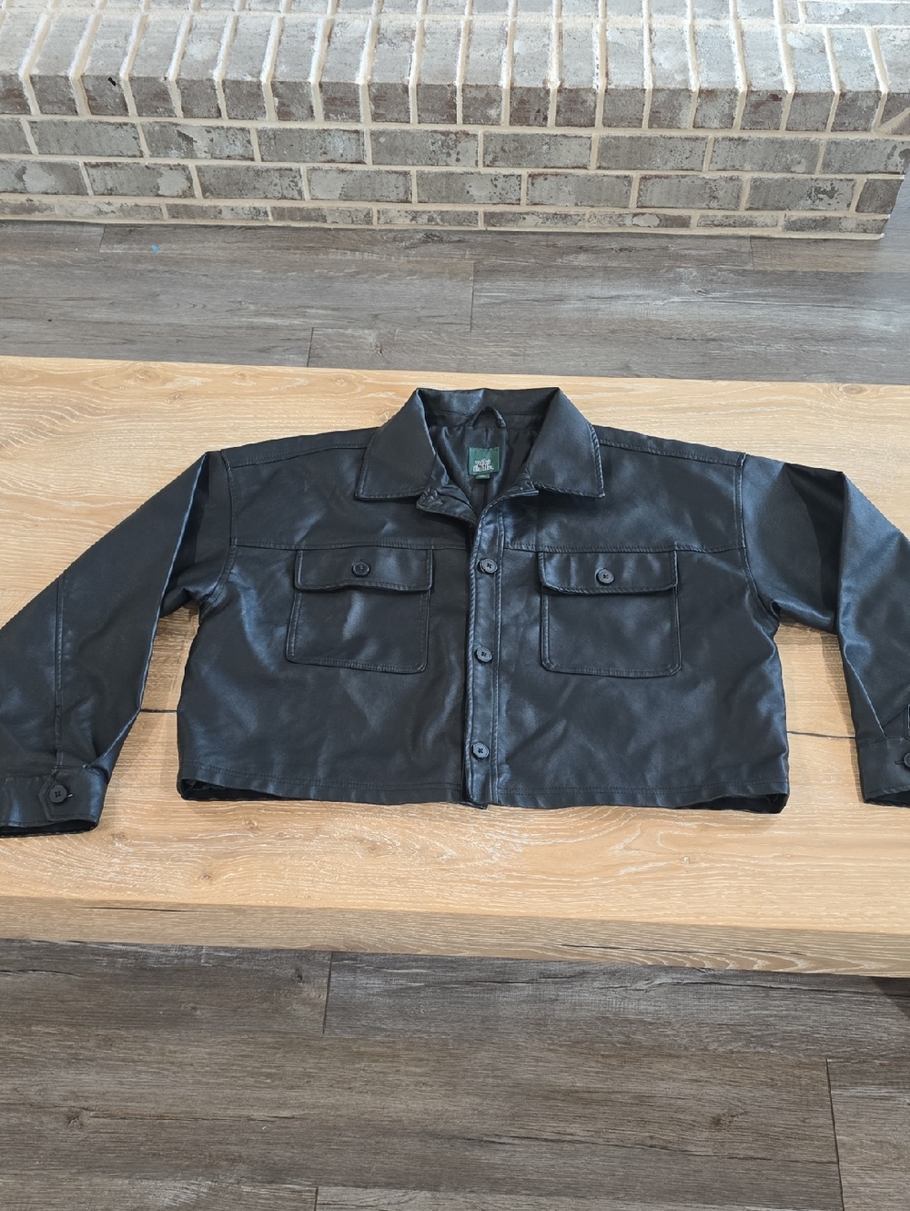 wild fable Black Faux Leather Cropped Button Jacket